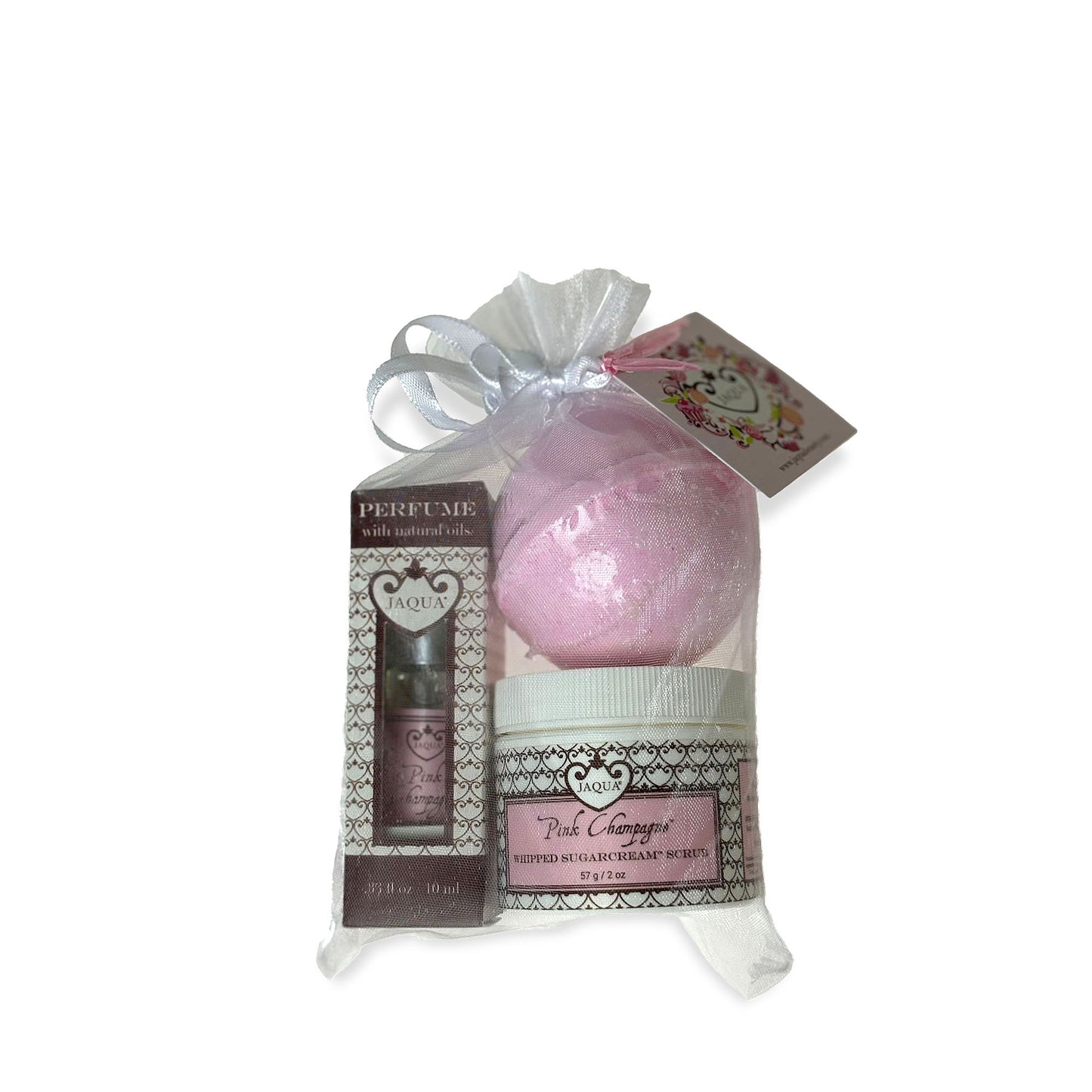 Pink Champagne Bath Bomb, Sugar Scrub & Perfume Oil Gift Set