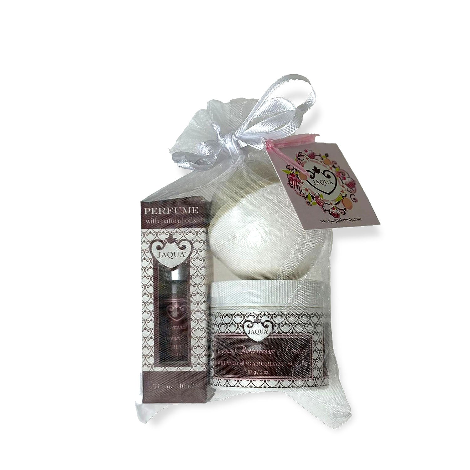 Coconut Buttercream Frosting Bath Bomb, Sugar Scrub, Perfume Oil Gift Set