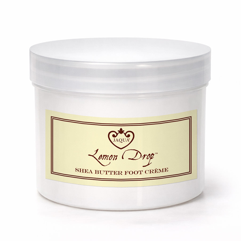 Jar of Jaqua Lemon Drop Shea Butter Foot Creme on a white background